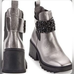 Karl Lagerfeld Silver Ankle Boots with Black Accents